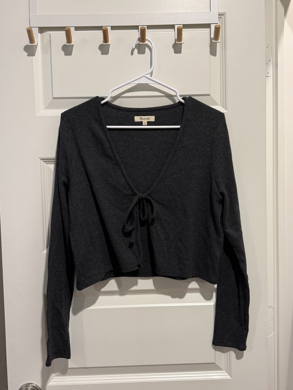 Madewell Black Tie-Front Cropped Knit Top
